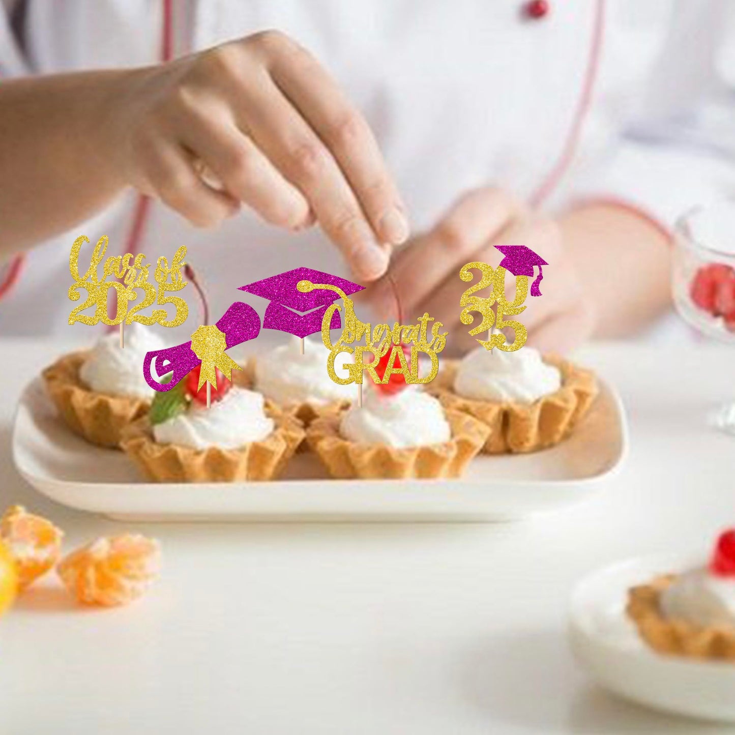 YCTHUNFISH Graduation Cupcake Toppers, 30 Pack, Glitter Class of 2025, Gold Purple
