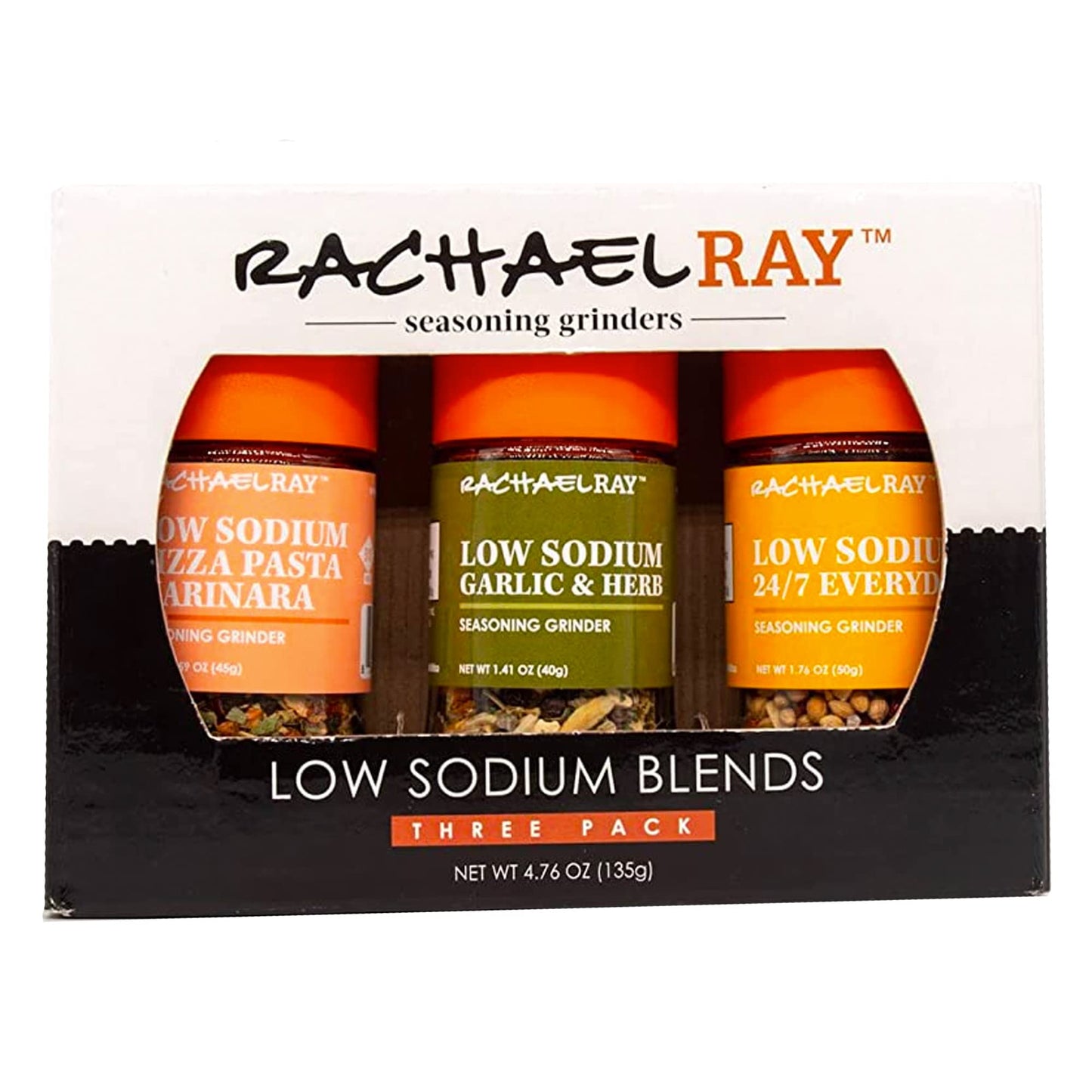 Rachael Ray Low Salt Seasoning Set - 3 Pack Grinders (Garlic & Herb, Everyday, Marinara) - 1.59 Ounce Gift Set
