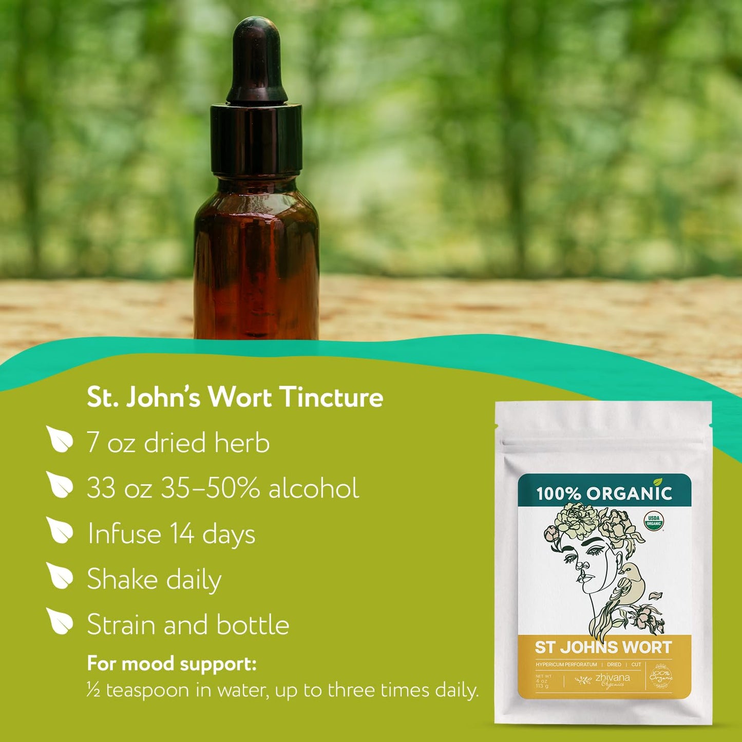 Organic St Johns Wort Herb (4 oz.) - 100% Pure Dried Saint Johns Wort Tea - Te de Hierba de San Juan Organica