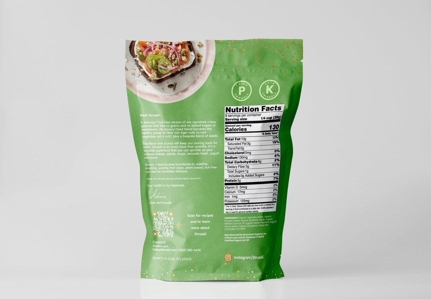 Struesli Organic Savory Seed Granola - Keto, Paleo, Gluten-Free, 9 Ounce