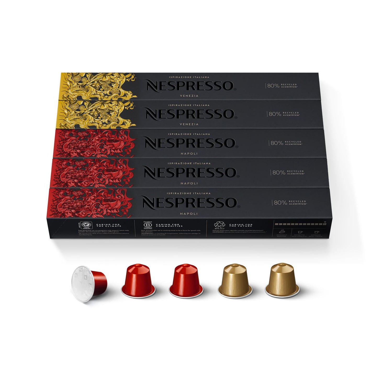Nespresso Espresso Coffee Capsules, Variety Pack Napoli & Venezia, 50 Count, Original Line