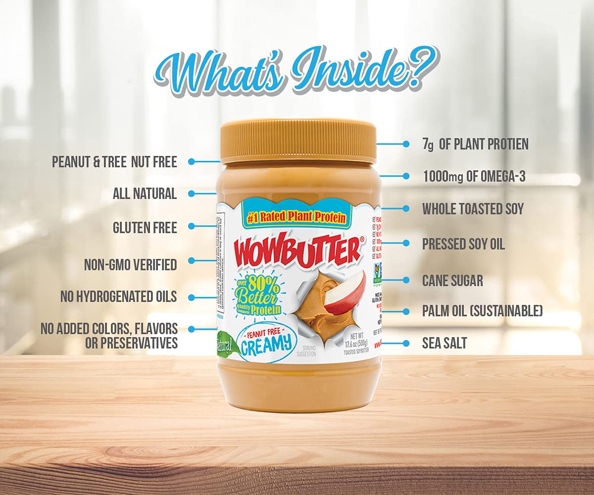 Peanut Free Tree Nut Free Natural No Stir Spread - WOWBUTTER - Award Winning Vegan Plant Protein Food made with Non-GMO verified