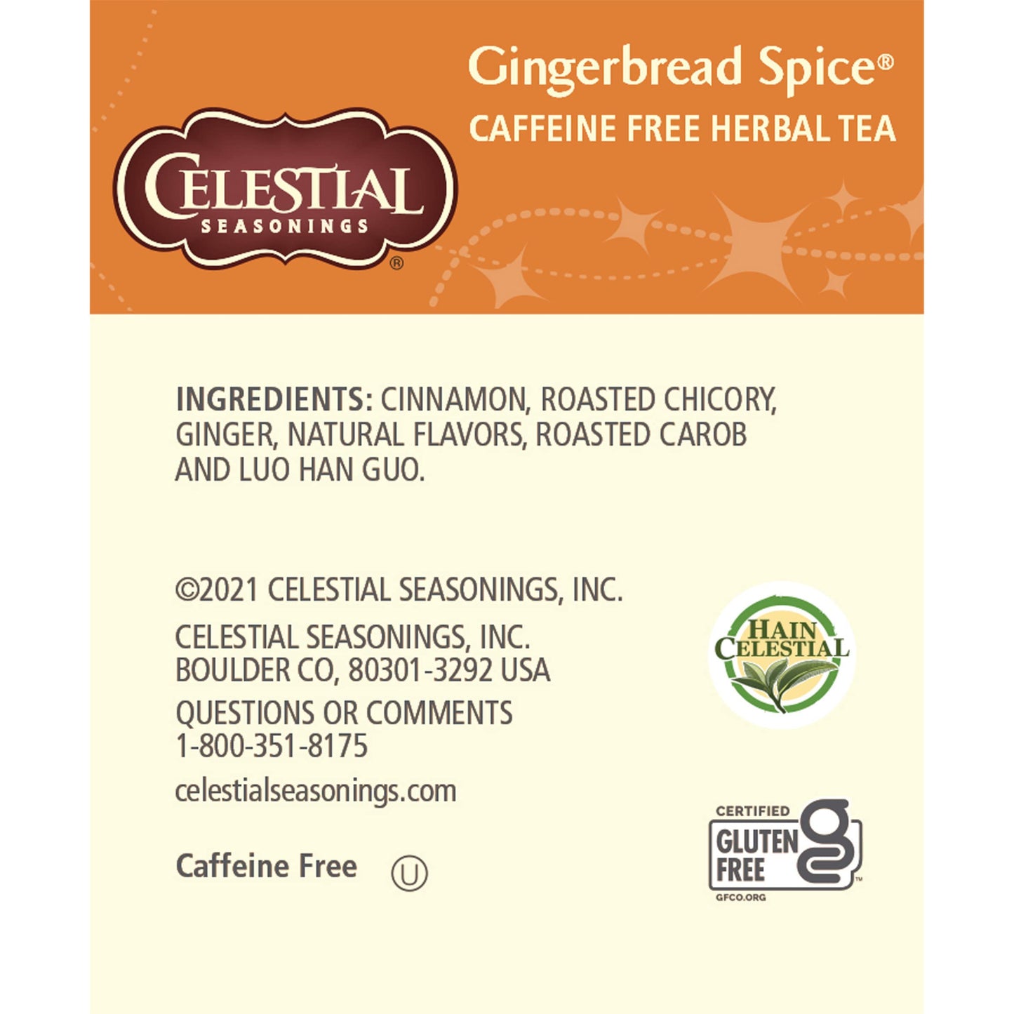 Celestial Seasonings Herbal Tea Gingerbread Spice, 18 Tea Bags, Pack of 6