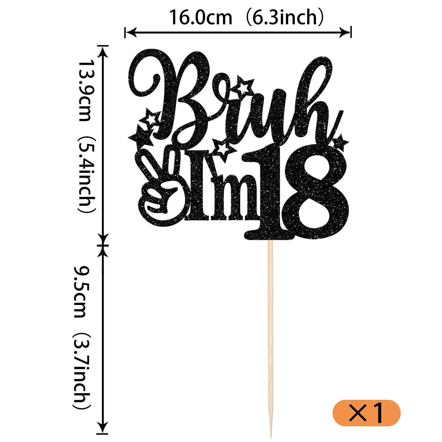 Rssta i Cake Topper Black Star Glitter 18th Birthday Decorations, Model XM1222-18, Perfect for Celebrating Cheers to 18 Years