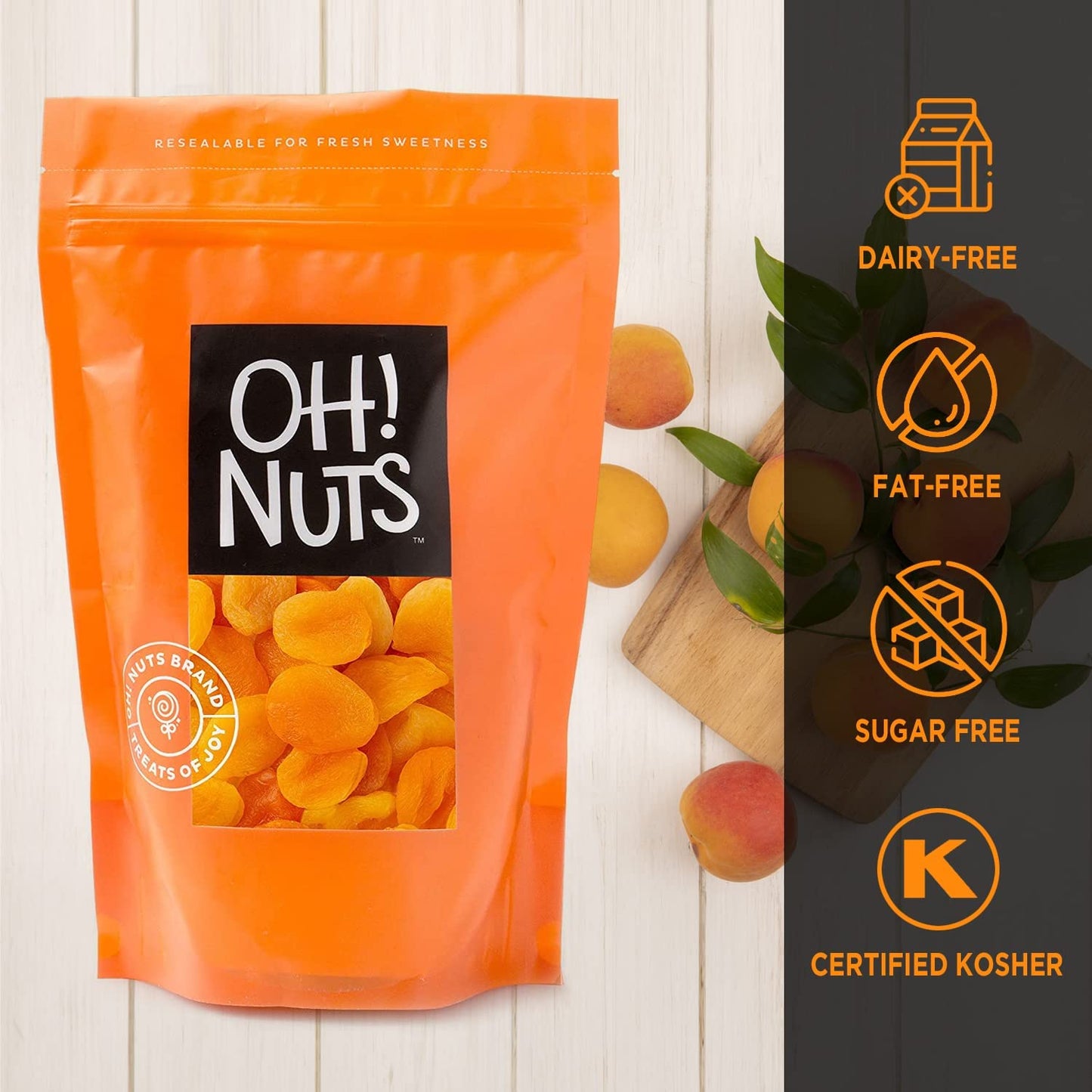 Oh! Nuts Dried Apricots Turkish - 1 lb - Dried Fruit - No Sugar Added - Dehydrated Fruit Bites - Packed in New York Zip-Seal Bag
