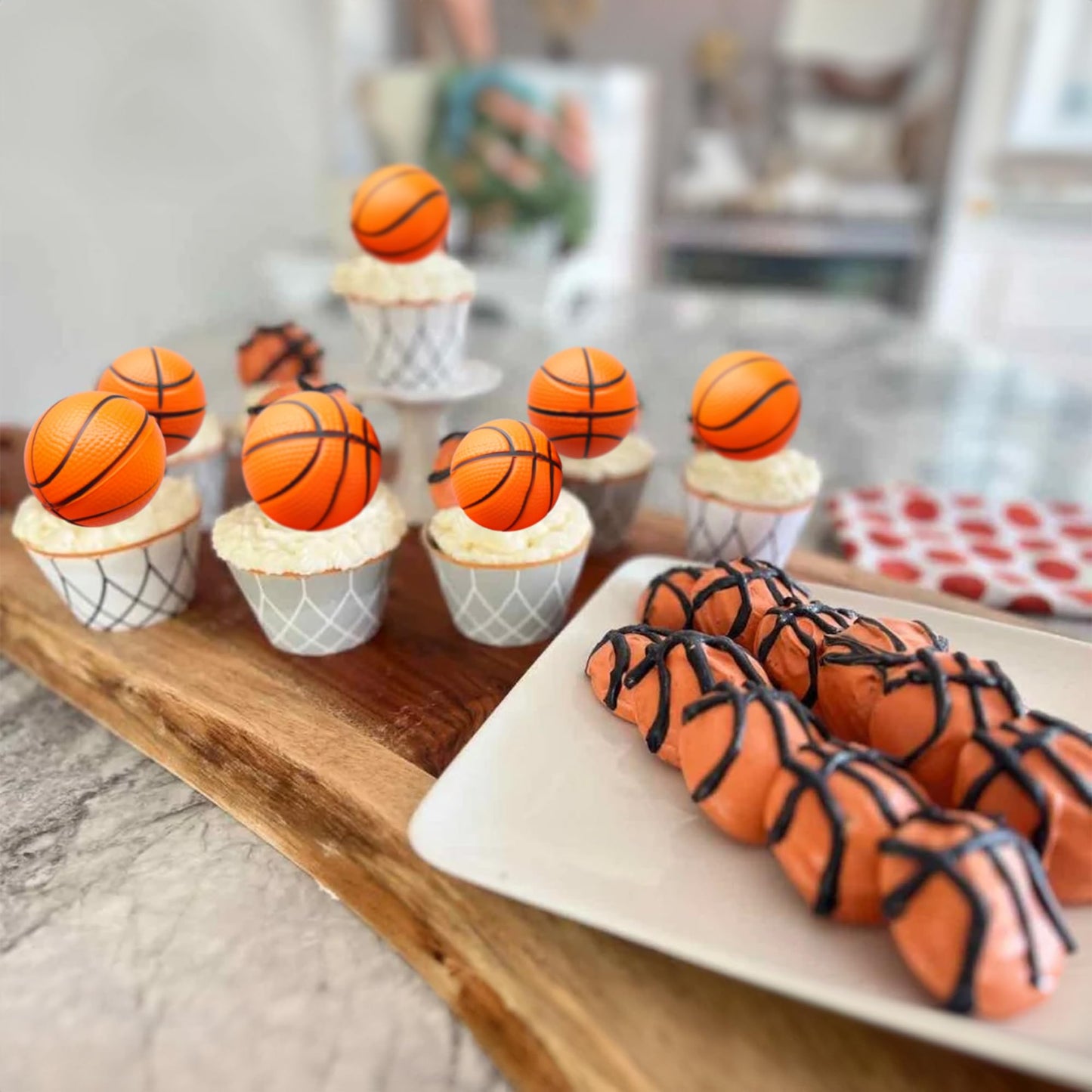 Ephlyn 10 Pack 3D Basketball Cupcake Toppers Basketball Cake Toppers Decorations For Sports Theme Baby Shower Birthday Party Cak