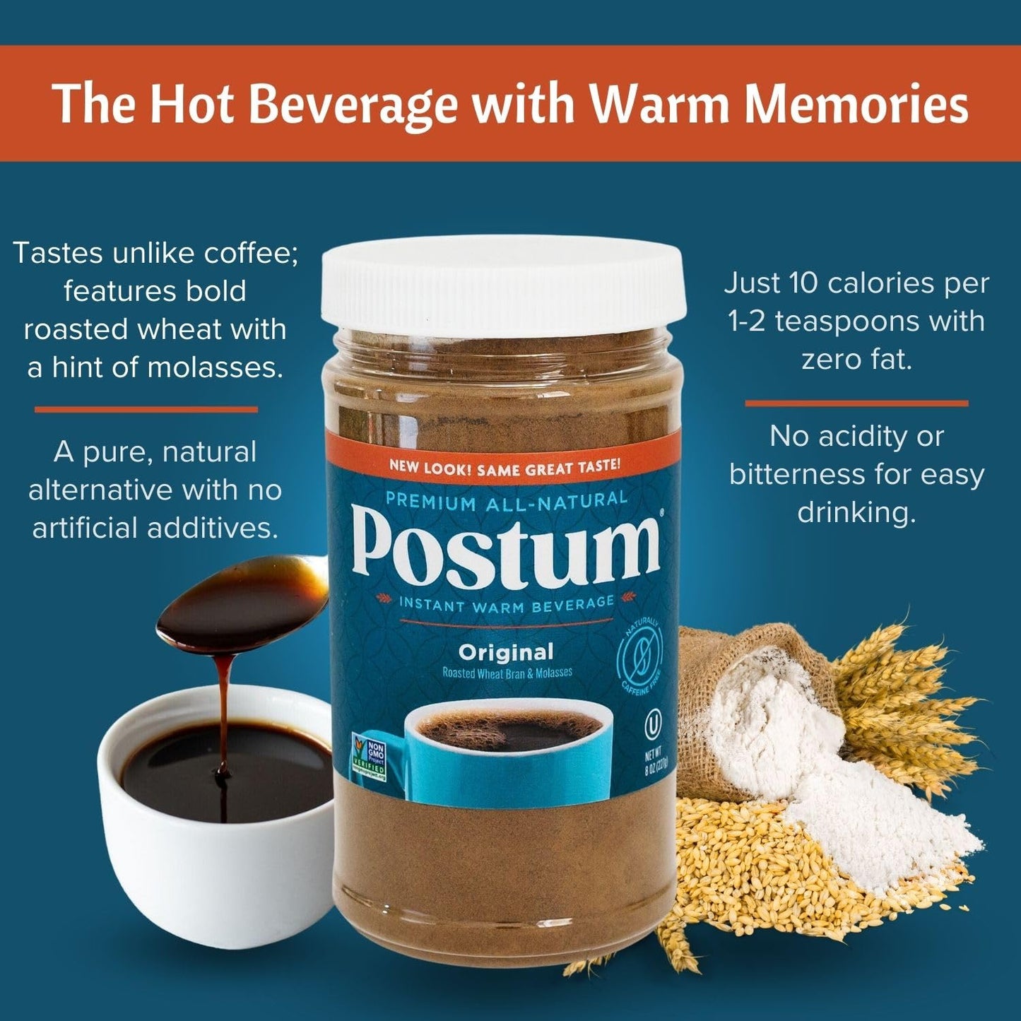 Postum Coffee Substitute Original (2x8oz) | Coffee Alternative Caffeine Free with Roasted Wheat Bran & Molasses | Natural  Non-GMO  Vegan Coffee Replacement Drink