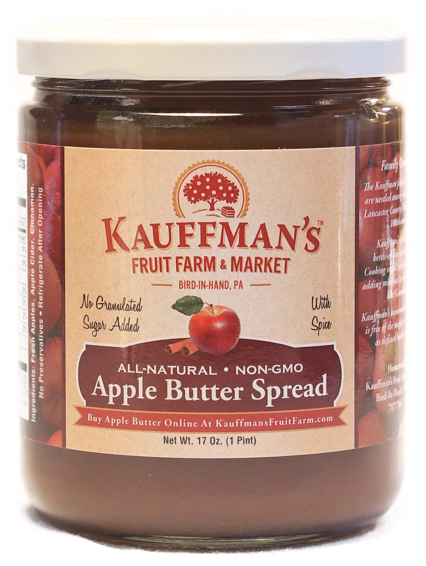 Kauffmans Fruit Farm Apple Butter Spread, No Sugar Added, 17 Oz., Pack of 2