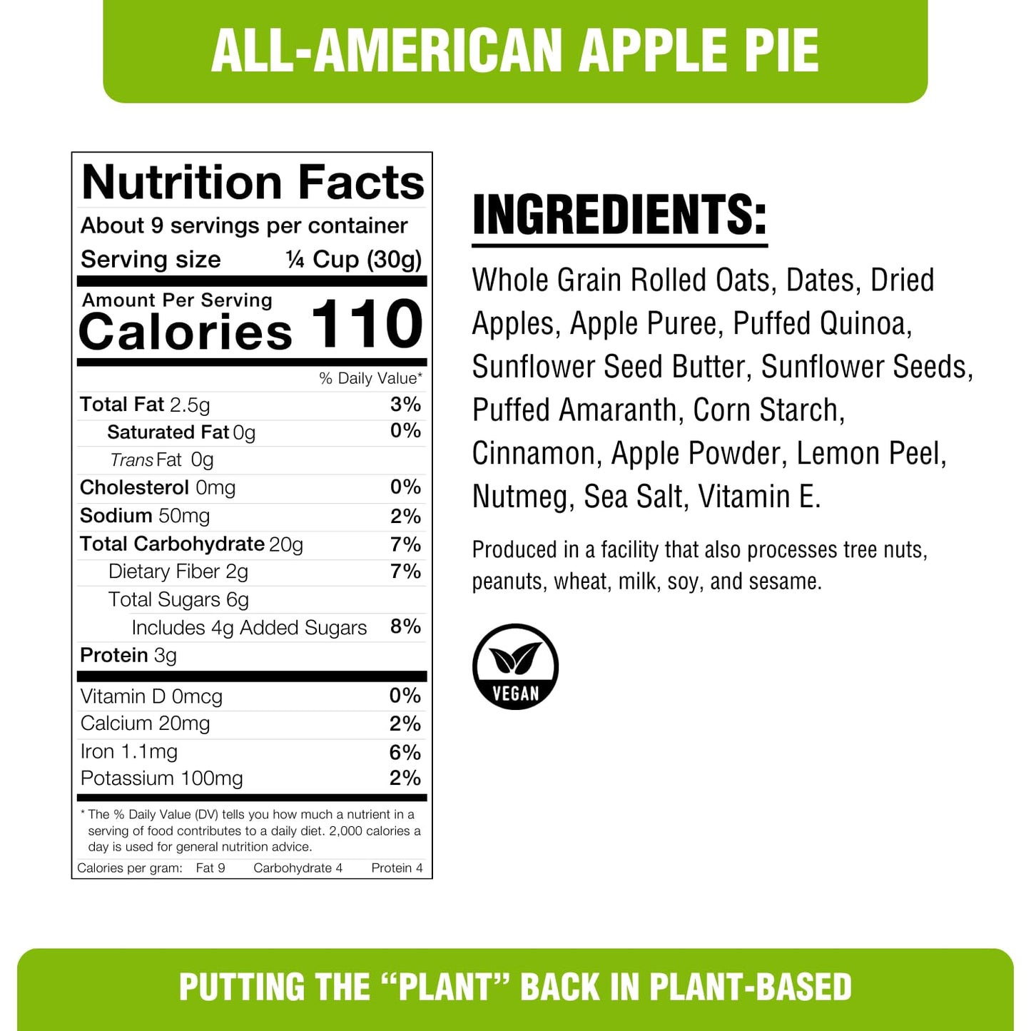 Plantstrong All American Apple Pie Granola Snack Mix - Whole-Grain, Whole-Fruit Sweetened, Plant-Based, Oil Free - Pack Of 4 X 9