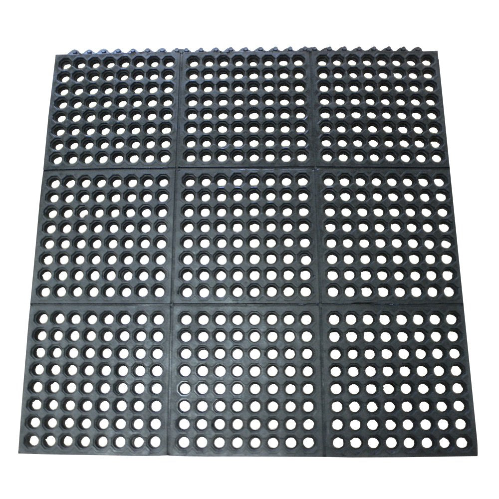 Rubber-Cal 03-122-Int-Bk Dura-Chef Commercial Interlock Anti-Fatigue Rubber Matting, 36'' X 36'' X 1/2'', Black