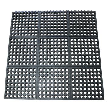 Rubber-Cal 03-122-Int-Bk Dura-Chef Commercial Interlock Anti-Fatigue Rubber Matting, 36'' X 36'' X 1/2'', Black