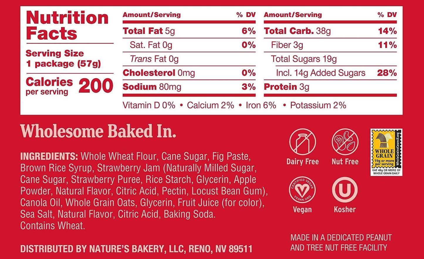 Natures Bakery Whole Wheat Fig Bars, Strawberry, Real Fruit, Vegan, Non-Gmo, Snack Bar, 7 Boxes With 12 Twin Packs (84 Twin Pack