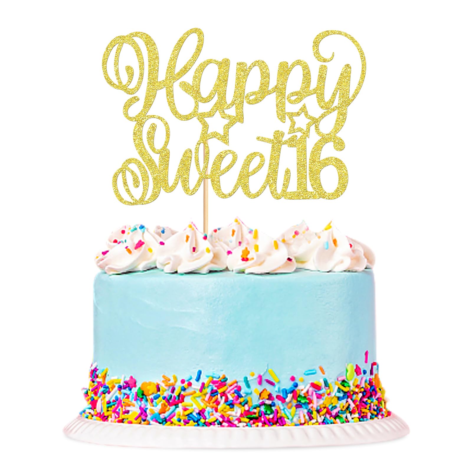 Keaziu 1 Pack Happy Sweet 16 Cupcake Toppers Sweet Sixteen 16 Happy 16 Cake Picks for 16th Birthday Wedding Anniversary Party Ca