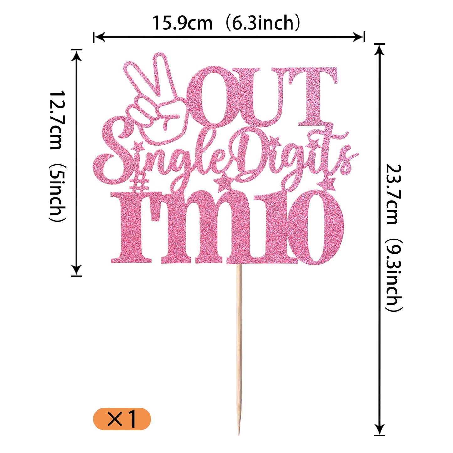 YCTHUNFISH Cake Topper Glitter 10th Birthday Decorations, Bamboo, Pink
