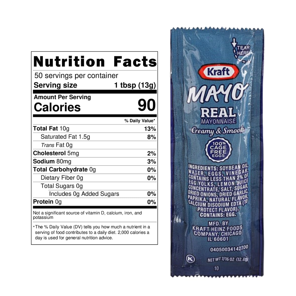 CHRONOS Real Kraft Mayo Packets - 50 Count Single Serve 7/16 Oz - Food Safe Slide Seal Bag Included