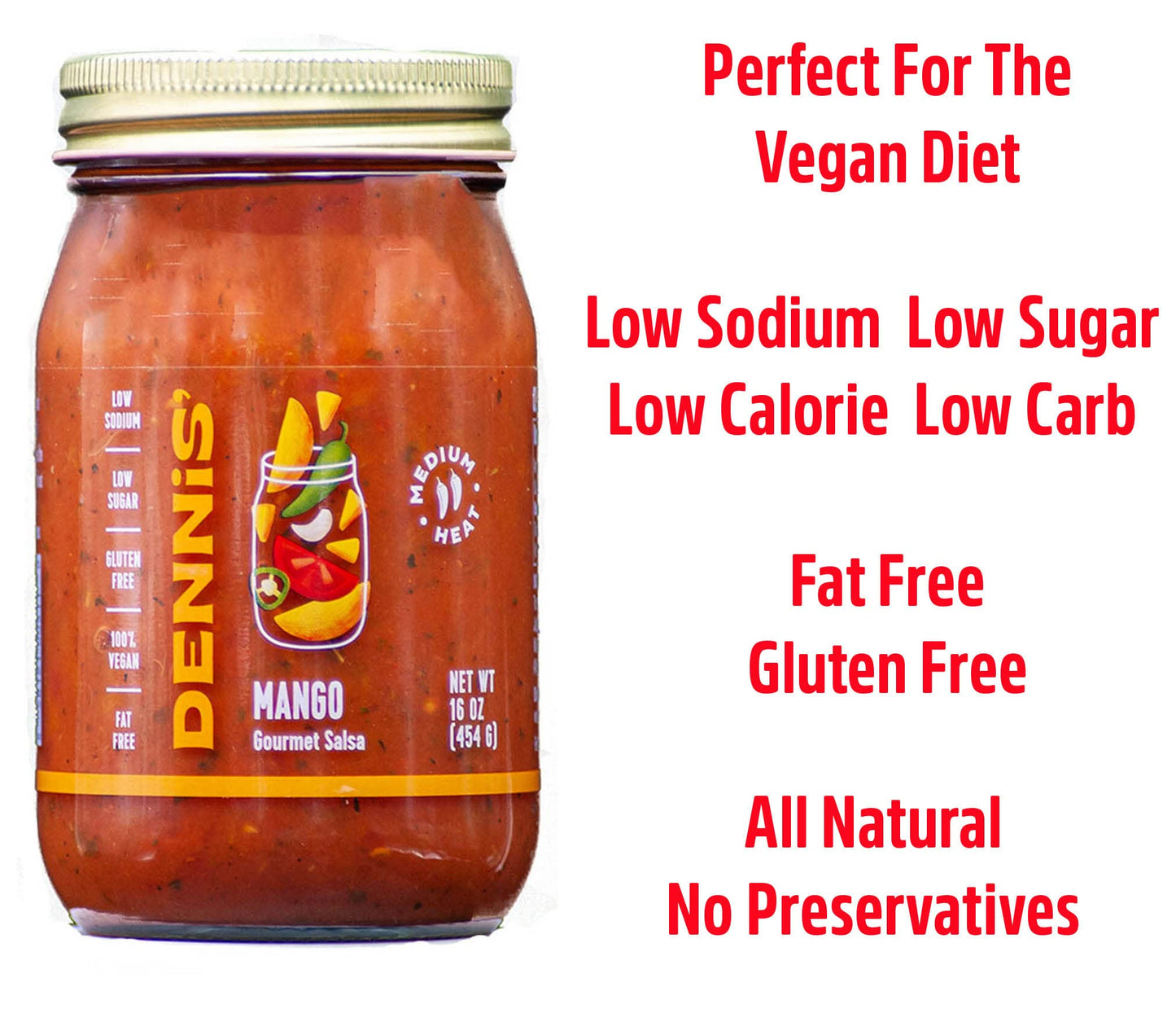 All-Natural Mango Salsa by Dennis Gourmet | This fresh, hearty restaurant salsa is low in sugar, calories, carbs, and sodium. Fa