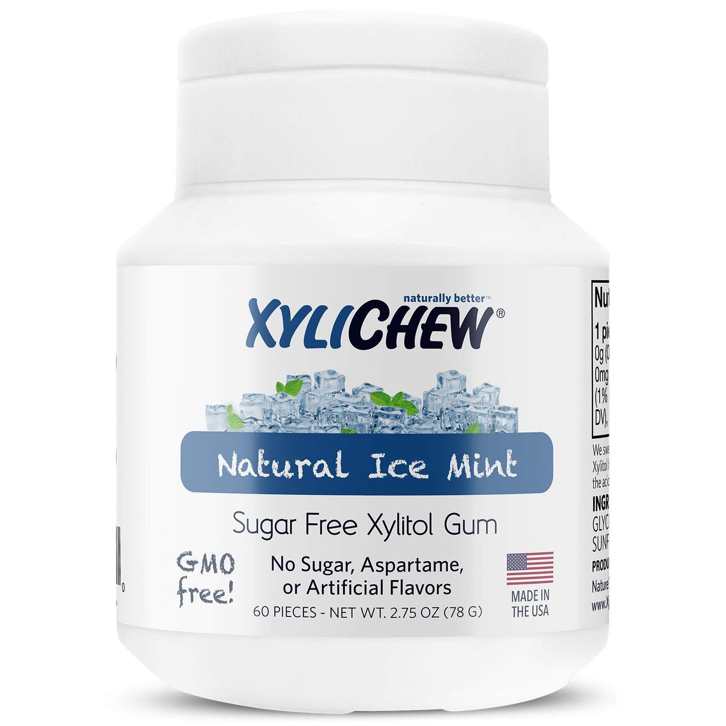 Xylichew Xylitol Chewing Gum - Sugar Free, Non-GMO, Ice Mint, 60 Count
