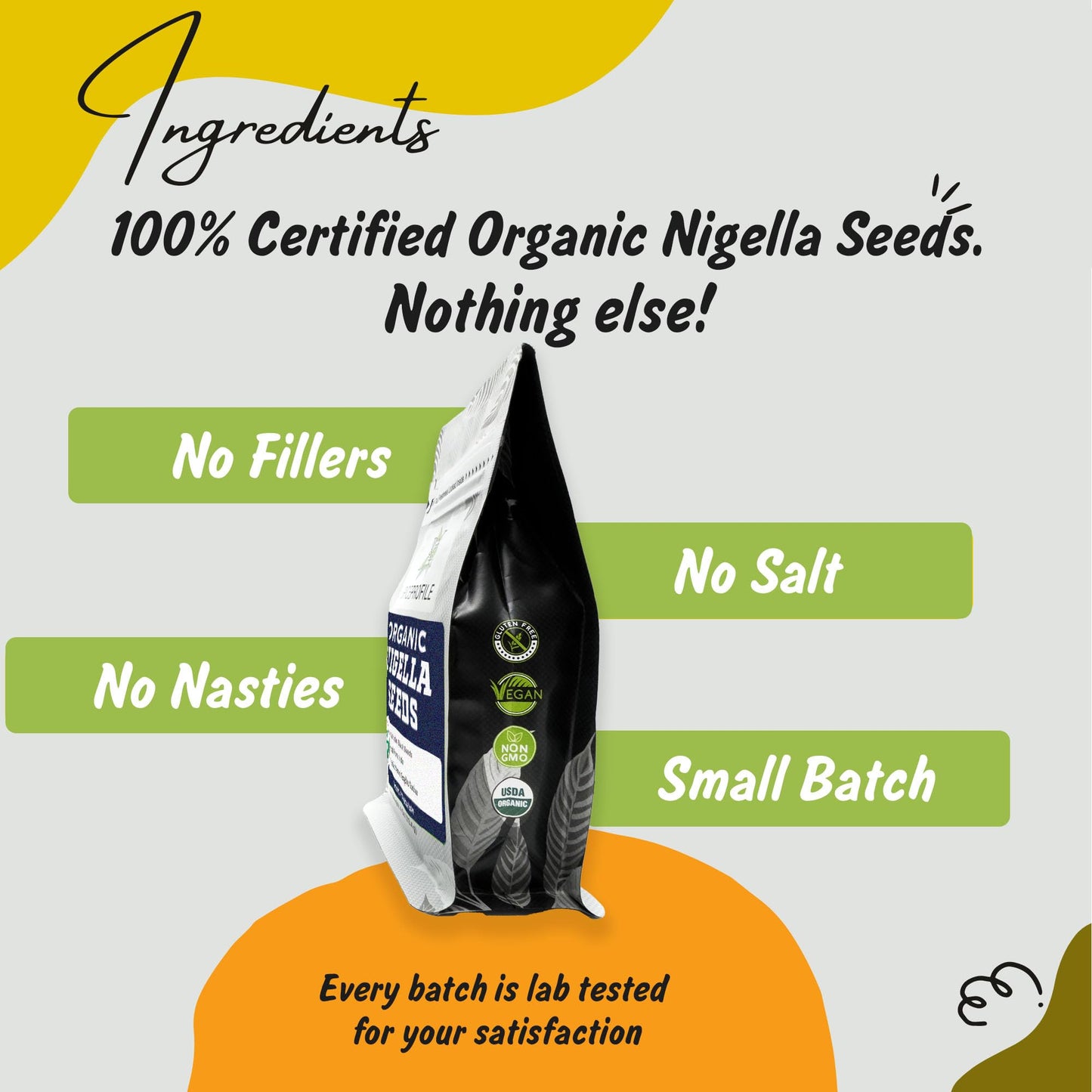 Spice Profile Usda Organic Nigella Seeds, Lab Tested For Heavy Metals, Resealable 4 Oz Pouch, Kalonji, Semillas De Nigella