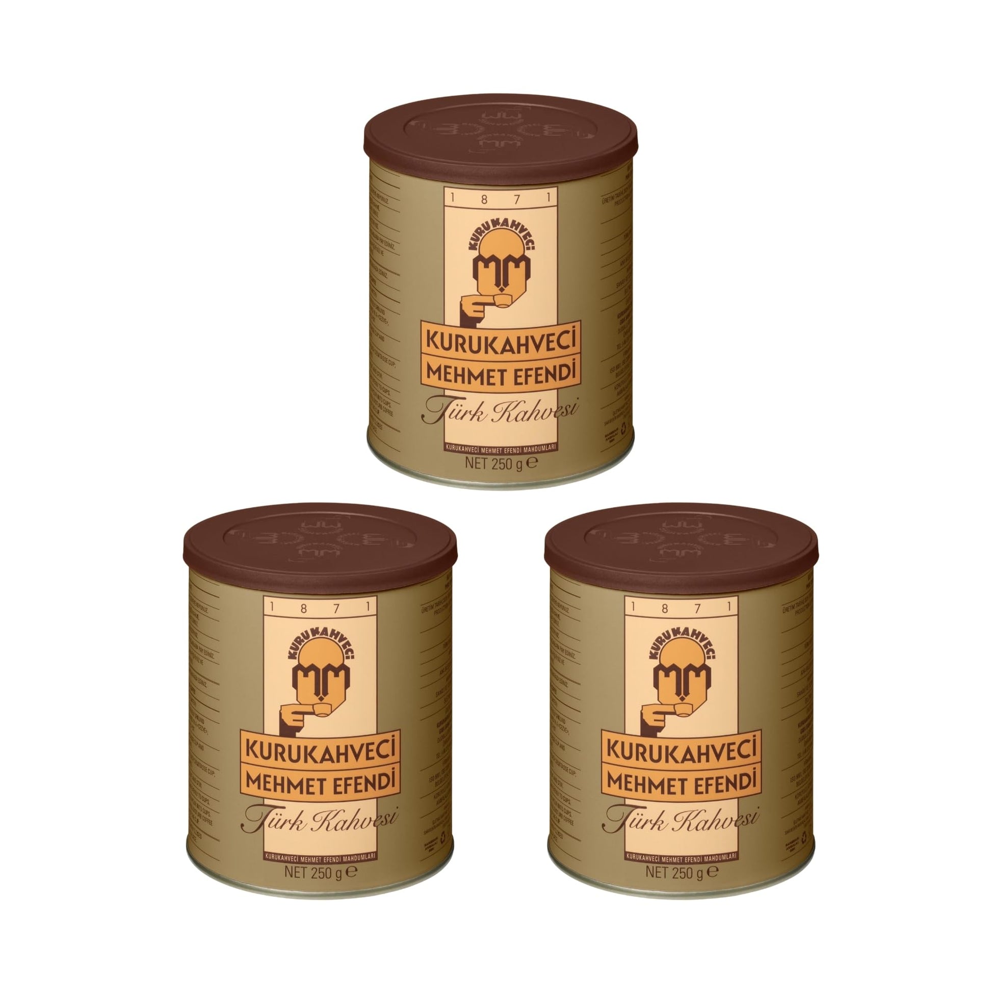 Kurukahveci Mehmet Efendi Turkish Coffee  Arabica Beans  Roasted Ground Rich Aroma  Fresh  Medium To Heavy-Bodied  Oriflavor Blendal Taste Since 1871 (8.8 Oz / 250 Gr) Pack Of 3