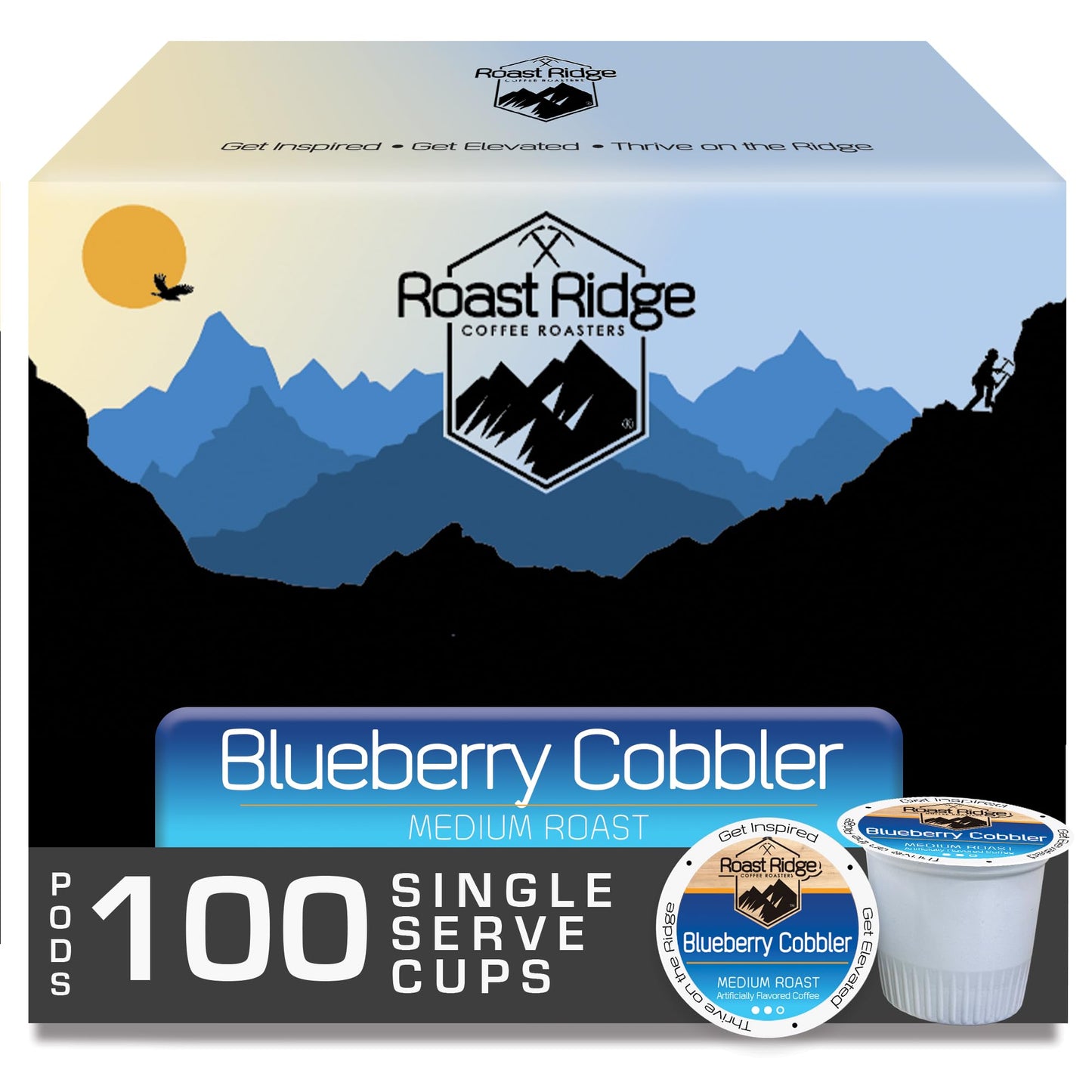 Roast Ridge Single Serve Coffee Pods, Blueberry Cobbler, Medium Roast, 100 Count, Compatible with Keurig K-Cup Brewers
