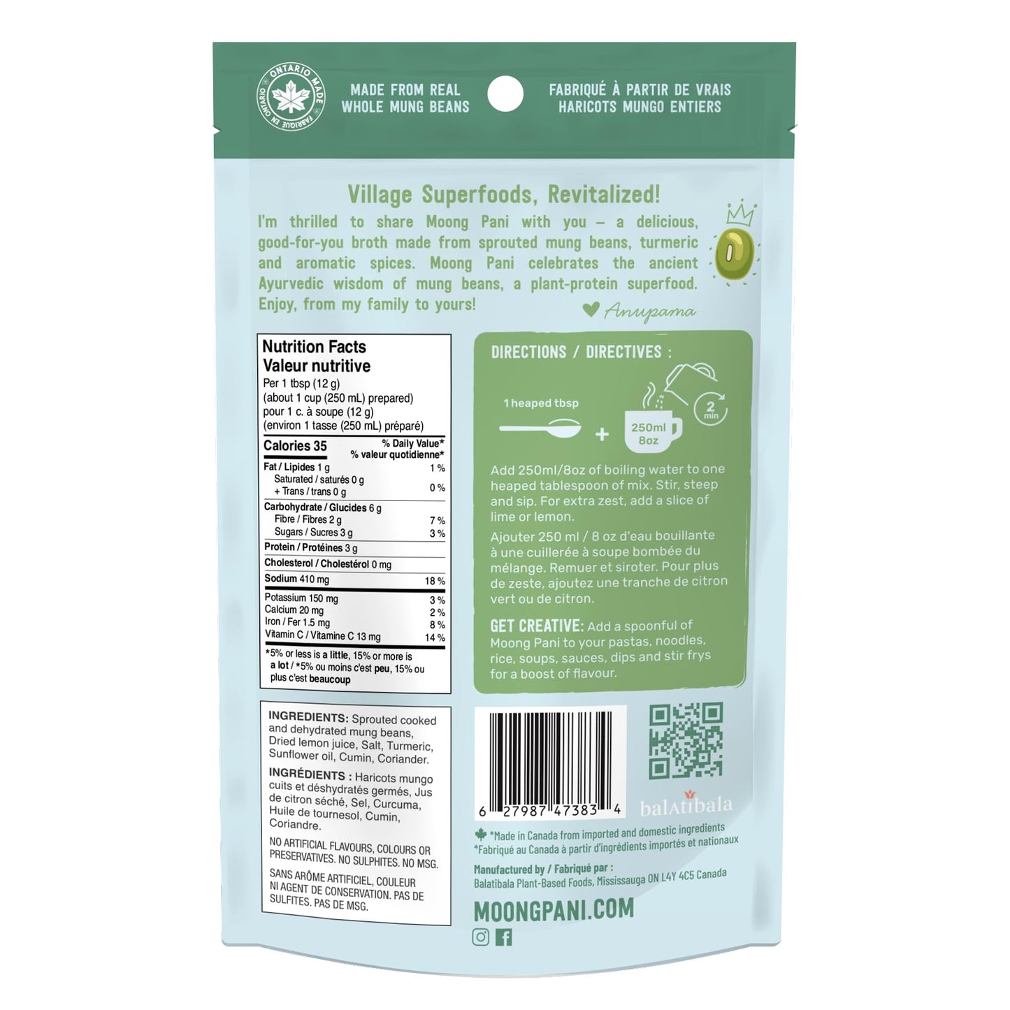 MOONG PANI Vegetable Broth Soup Powder (Mint, Lime & Turmeric) Gluten-Free, Lower Sodium, Detox, All Natural, Keto, Fiber Protei