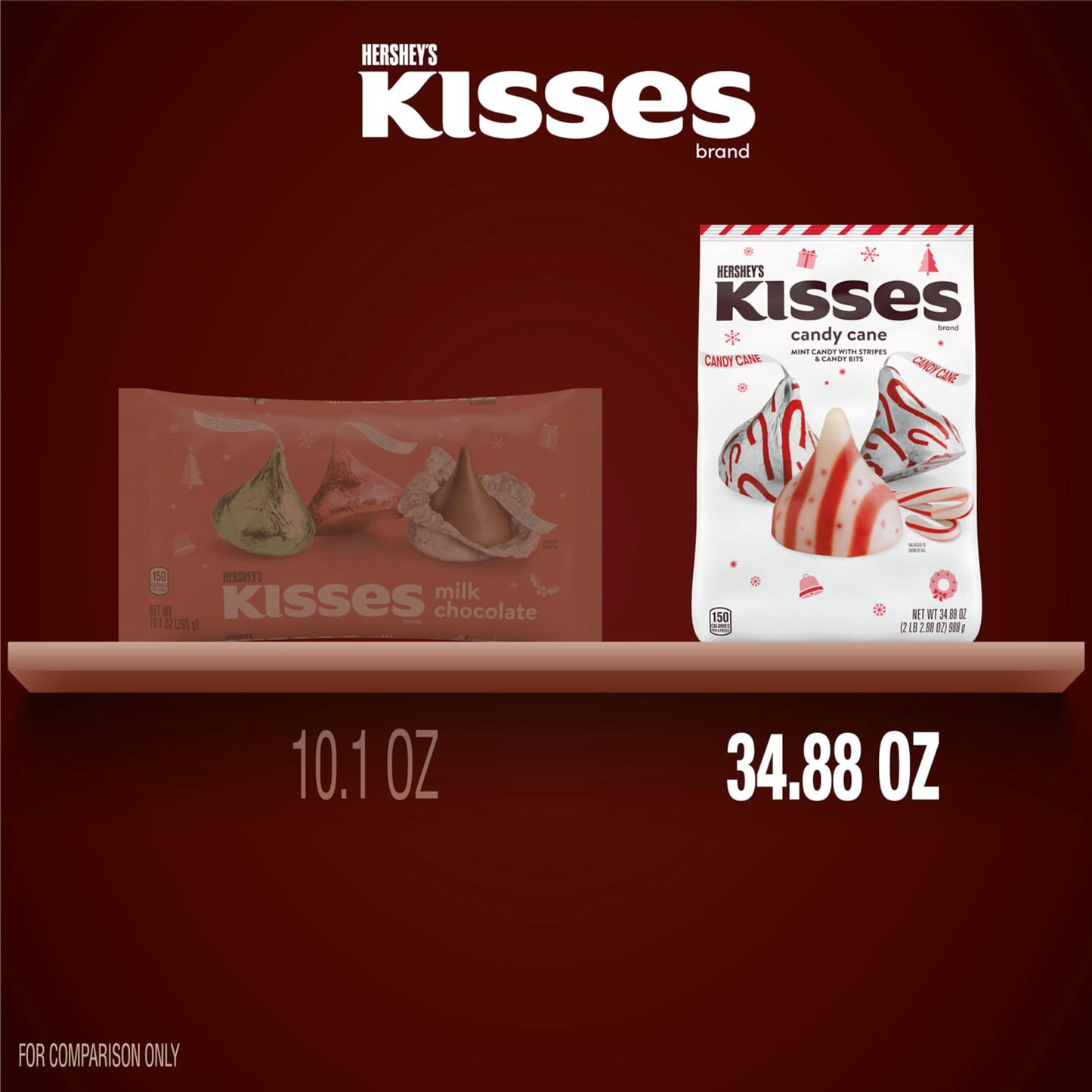 HERSHEY'S KISSES Candy Cane Flavored, 34.88 oz Bulk Bag, Red Christmas Candy