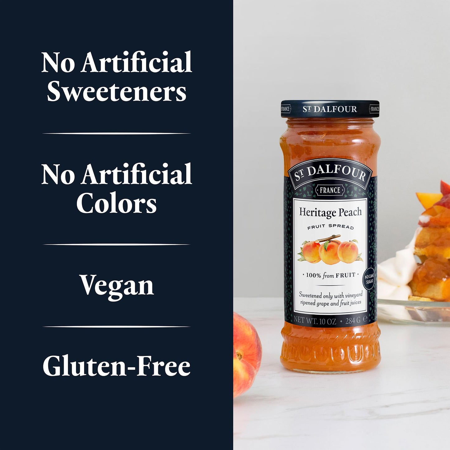 St. Dalfour Heritage Peach Fruit Spread - 10Oz - 100% From Fruit, No Artificial Ingredients, Non-Gmo, No Cane Sugars, All Natura
