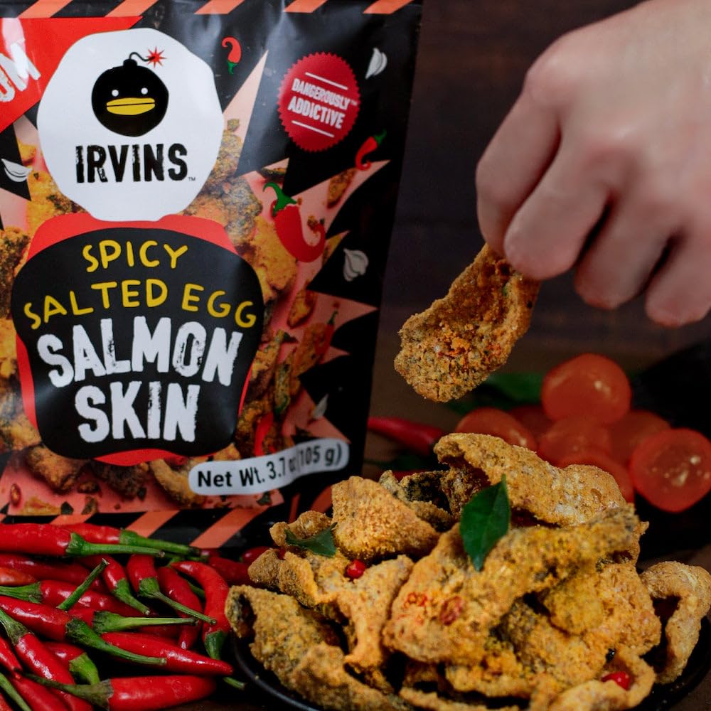 Irvins Hot Boom Salted Egg Salmon Skins, 3.7 Ounce (Pack Of 3)
