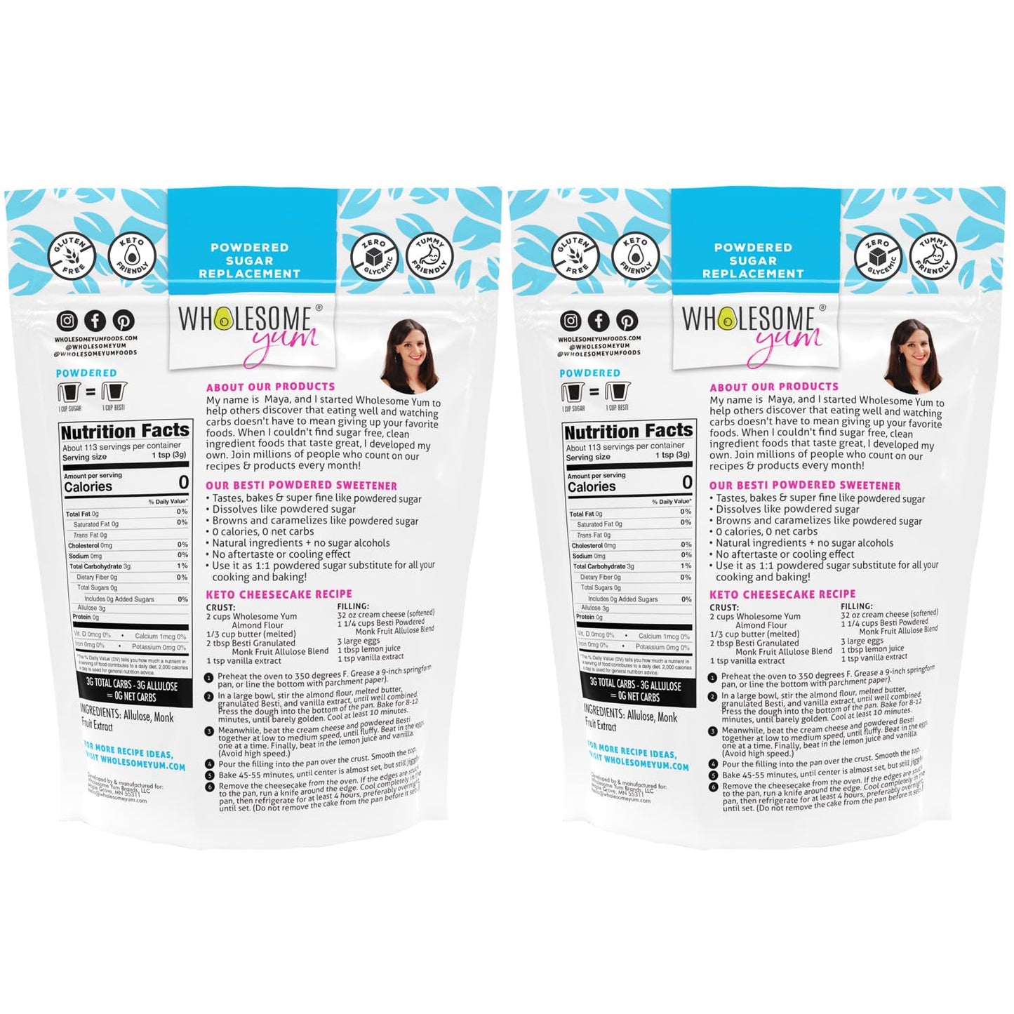 Wholesome Yum Besti Natural Powdered Sugar Substitute - Keto Confectioners Monk Fruit Sweetener Blend With Allulose (No Erythrit