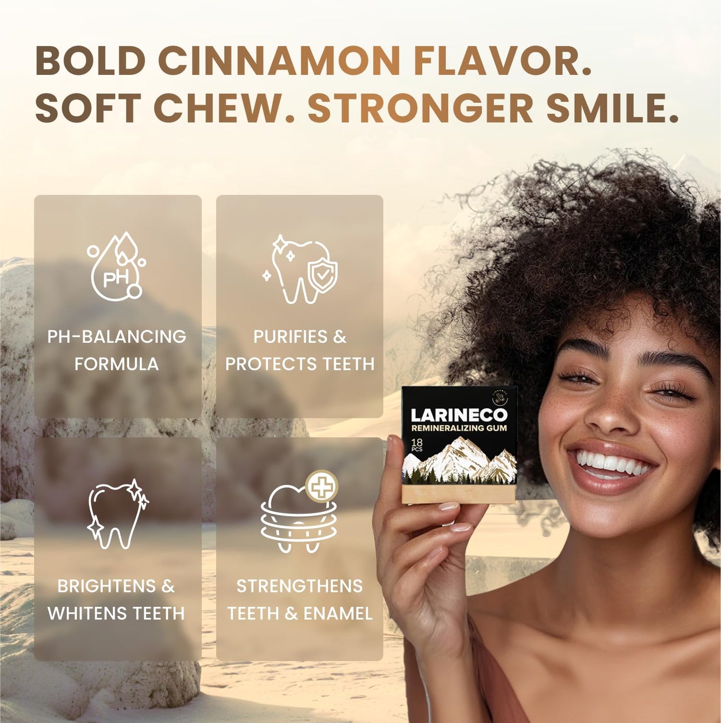 Larineco Remineralizing Gum with Nano Hydroxyapatite & Xylitol - Sugar-Free Cinnamon Xylitol Gum - Plastic-Free, Dye-Free, Aspar