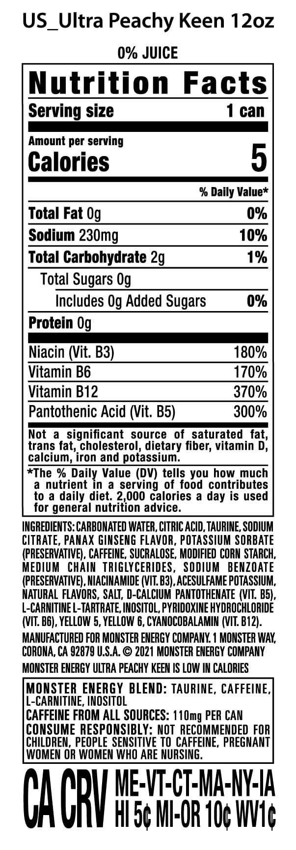 Monster Energy Ultra Peachy Keen  Sugar Free Energy Drink  16 Ounce (Pack of 4)