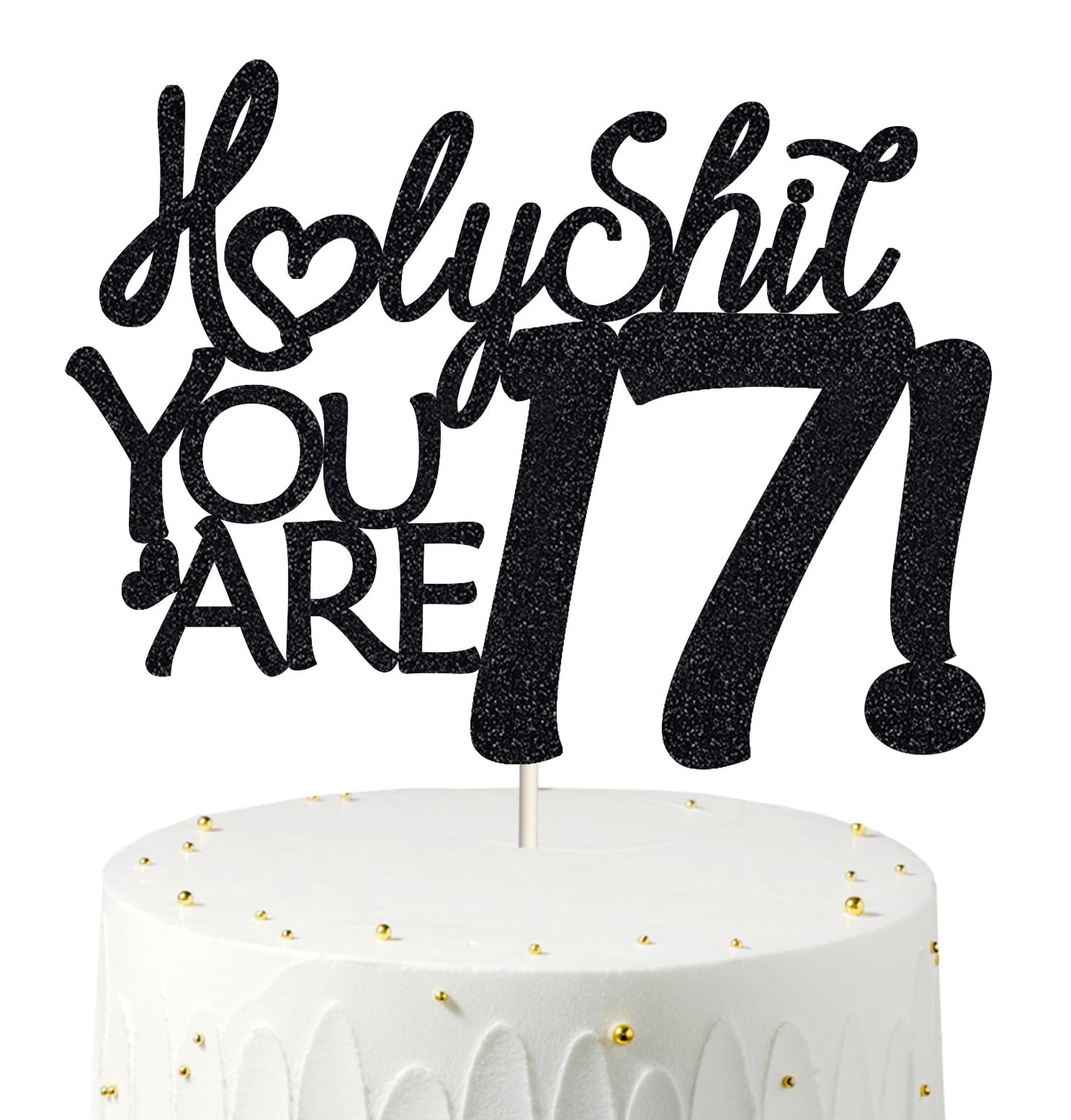 Happy 17Th Birthday Cake Topper Funny 17Th Birthday Decorations For Teens 17 Birthday Cake Toppers-Black Glitter Boys 17Th Birth
