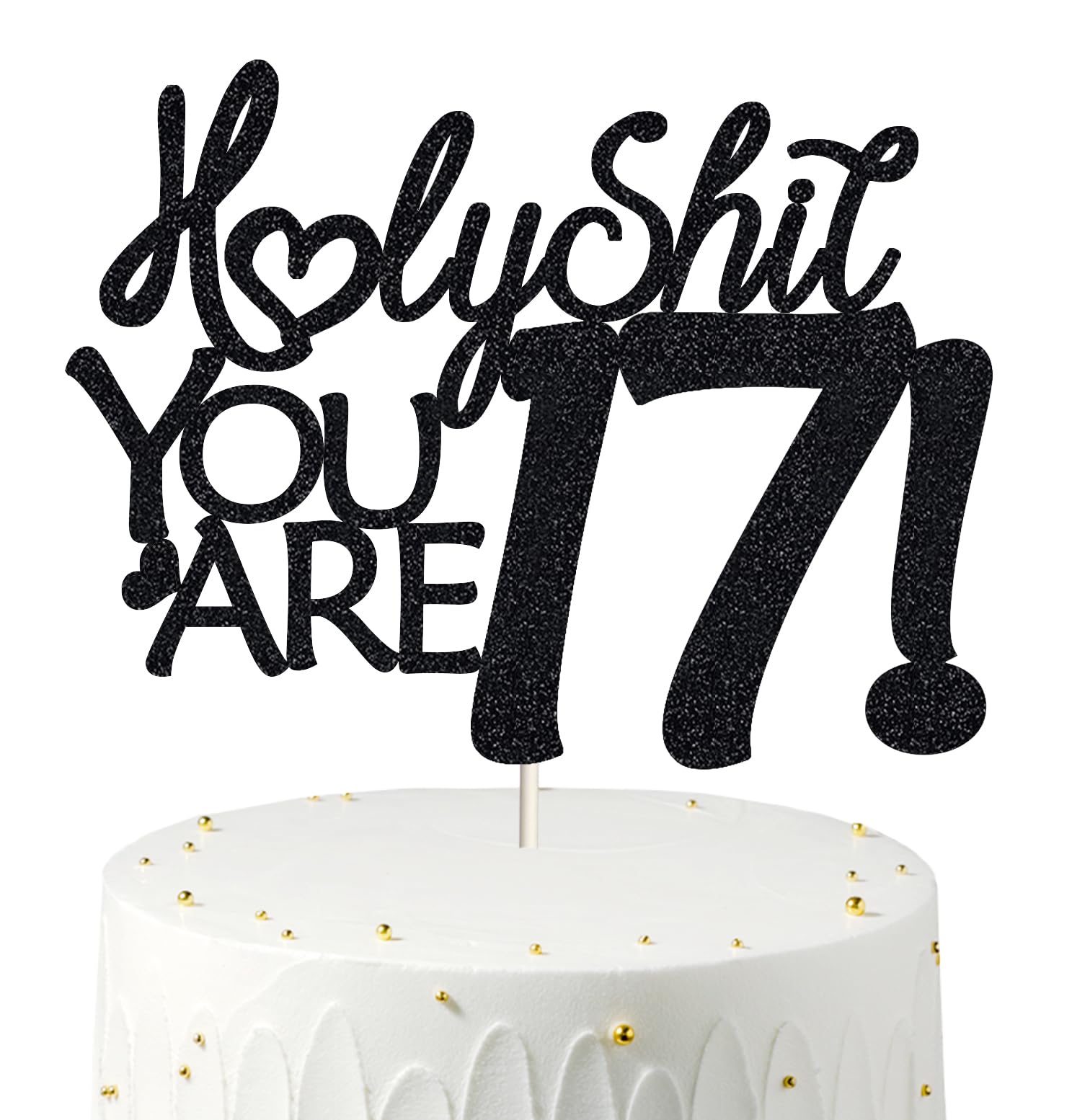 Happy 17Th Birthday Cake Topper Funny 17Th Birthday Decorations For Teens 17 Birthday Cake Toppers-Black Glitter Boys 17Th Birth