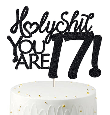 Happy 17Th Birthday Cake Topper Funny 17Th Birthday Decorations For Teens 17 Birthday Cake Toppers-Black Glitter Boys 17Th Birth