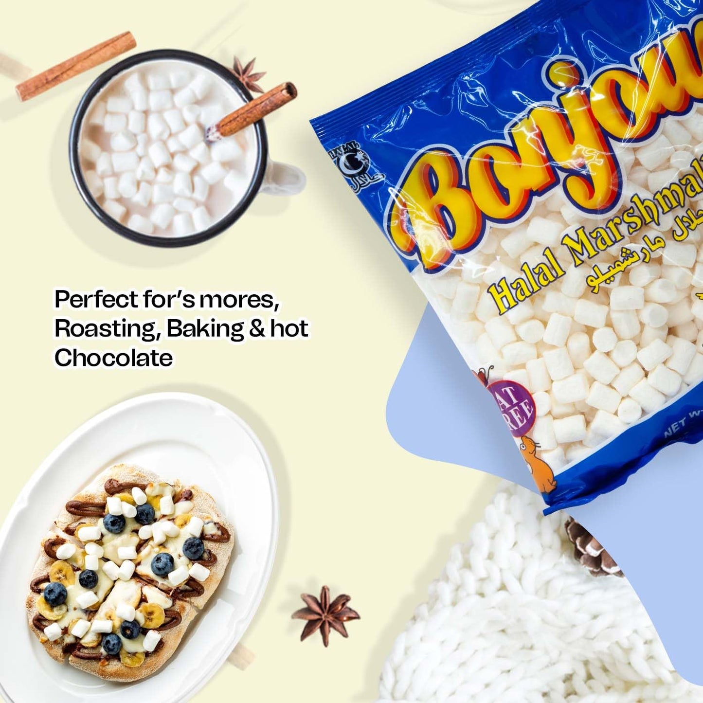 Bonjour Mini Marshmallows - Vanilla Flavored, Halal, Low Fat, Dye Free - 8.82 Oz (250 g) Small Snack for Hot Chocolate and Smores