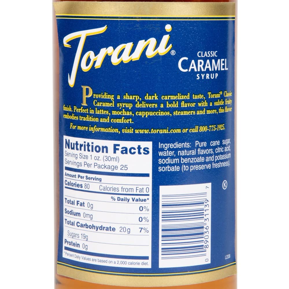 Torani Caramel Syrup - 750 mL (25.36 Ounce) - Classic Flavor