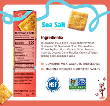 Better with Buckwheat Sea Salt Crackers, Complete Protein, Gluten-Free Crackers, Healthy Snack Crackers, Grain-Free, Non-GMO, Su