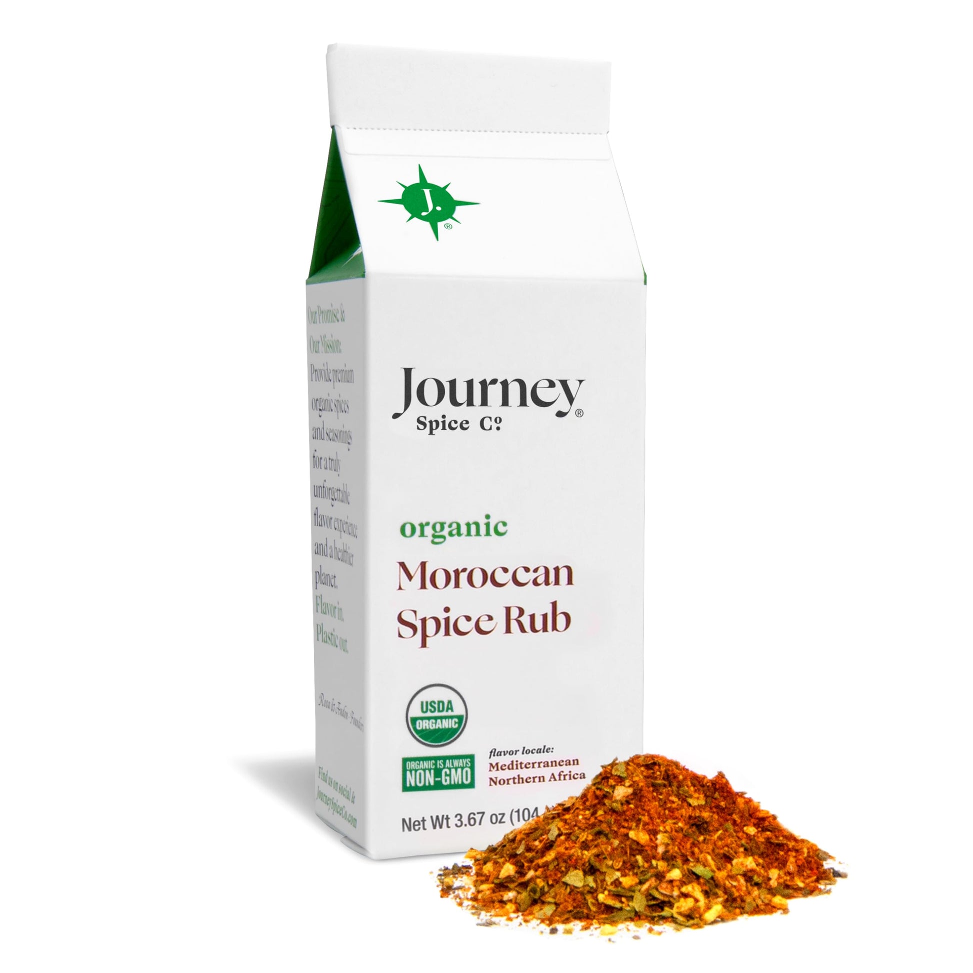 Organic Moroccan Spice Rub by Journey Spice Co. | Salt-Free, Sugar-Free, MSG-Free, Non-GMO | Natural Mediterranean Seasoning Ble