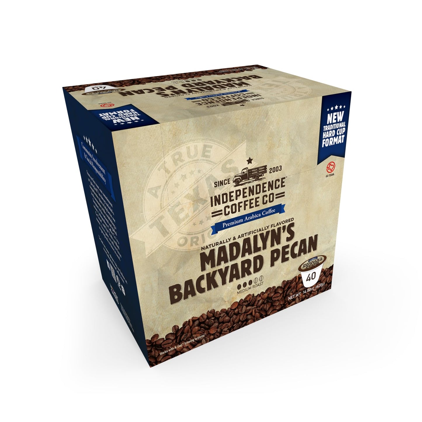 Independence Coffee Co. Single Serve Coffee K Cup Pods, Madalyns Backyard Pecan Flavor, Light Roast, 40 Count