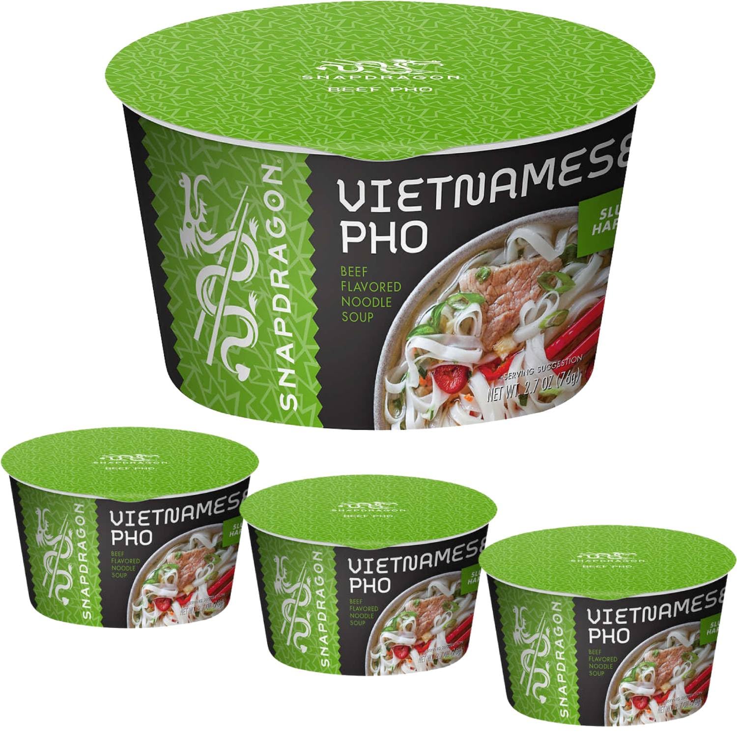 Instant Pho Noodle Bowls Bundle. Includes Three - 2.7 Oz Snapdragon Vietnamese Pho Bowls in Beef Broth Soup! Our Bowls are 15% B