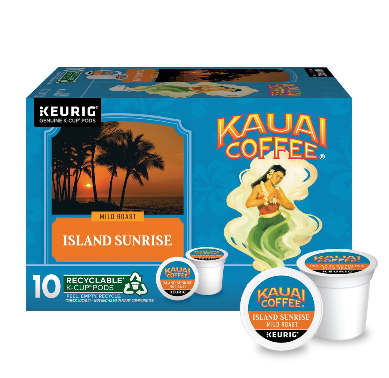 Kauai Coffee Island Sunrise Mild Roast K-Cup Pods, 10 Count, Pack of 6