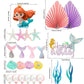 25 Pcs Mermaid Under The Sea Cake Toppers Kit With Little Resin 3D Mermaid Seaweed Palm Leaves Bubble Starfish Shell Mermaid Tai