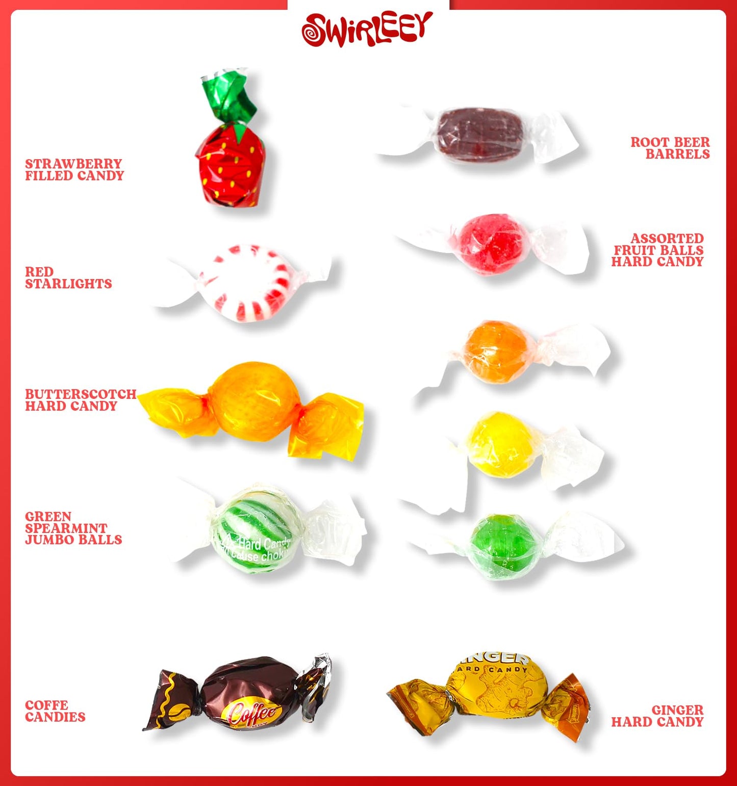 SWIRLEEY Hard Candy Assortment - 3 Pounds - Classic Flavors including Root malt-inspired, Butterscotch, Strawberry Bon Bons, and More