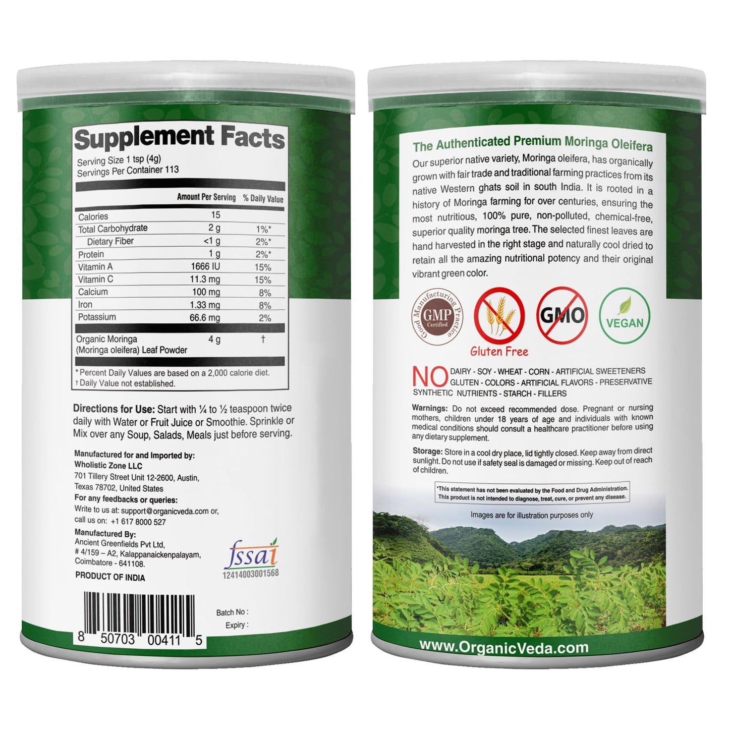 Organic Veda Moringa Powder - Premium USDA Organic, 7 Ounce (Pack of 1), Moringa Oleifera, Antioxidant Rich, Model MLP