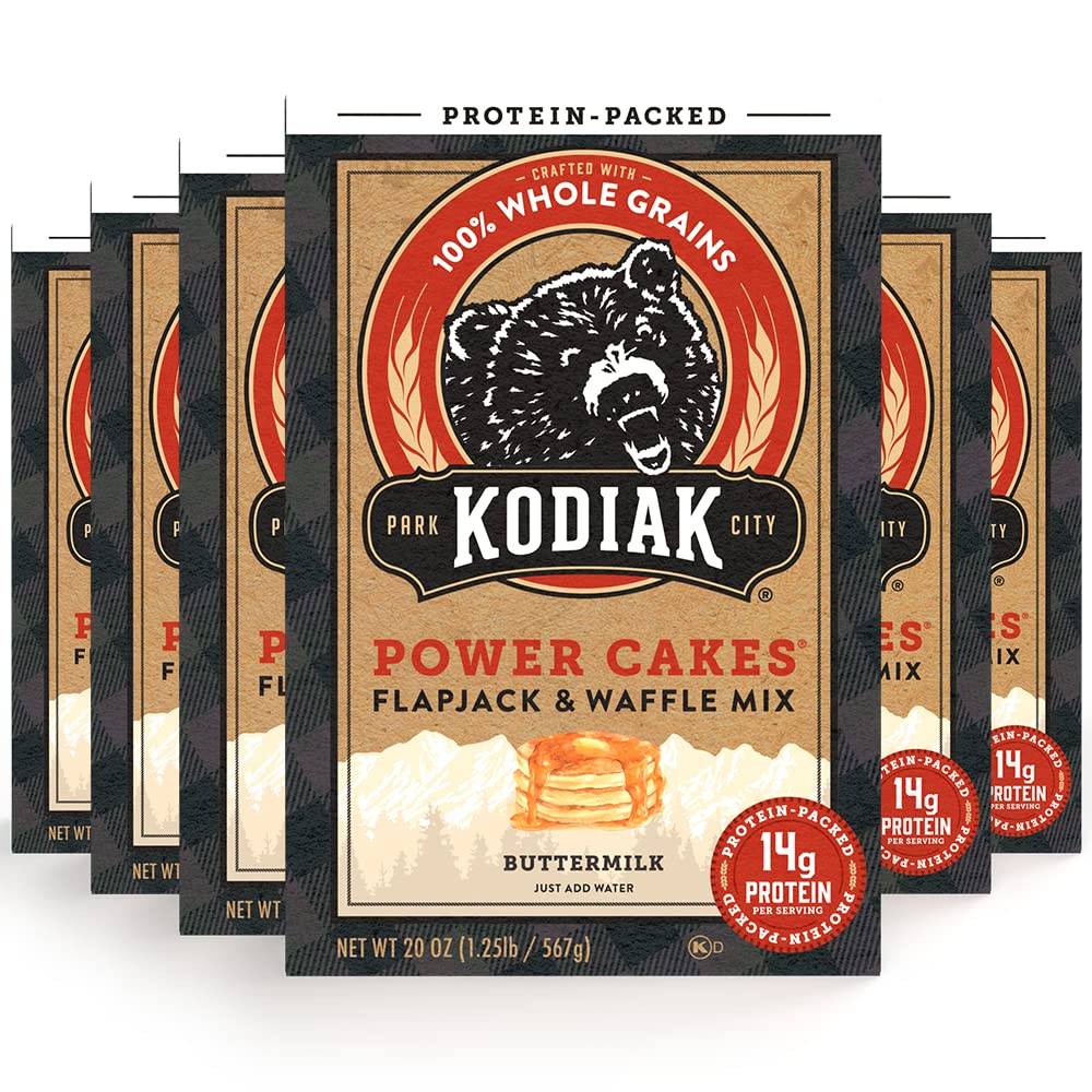 Kodiak Cakes Protein Pancake Power Cakes, Flapjack And Waffle Baking Mix, Buttermilk, 20 Oz, (Pack Of 6)