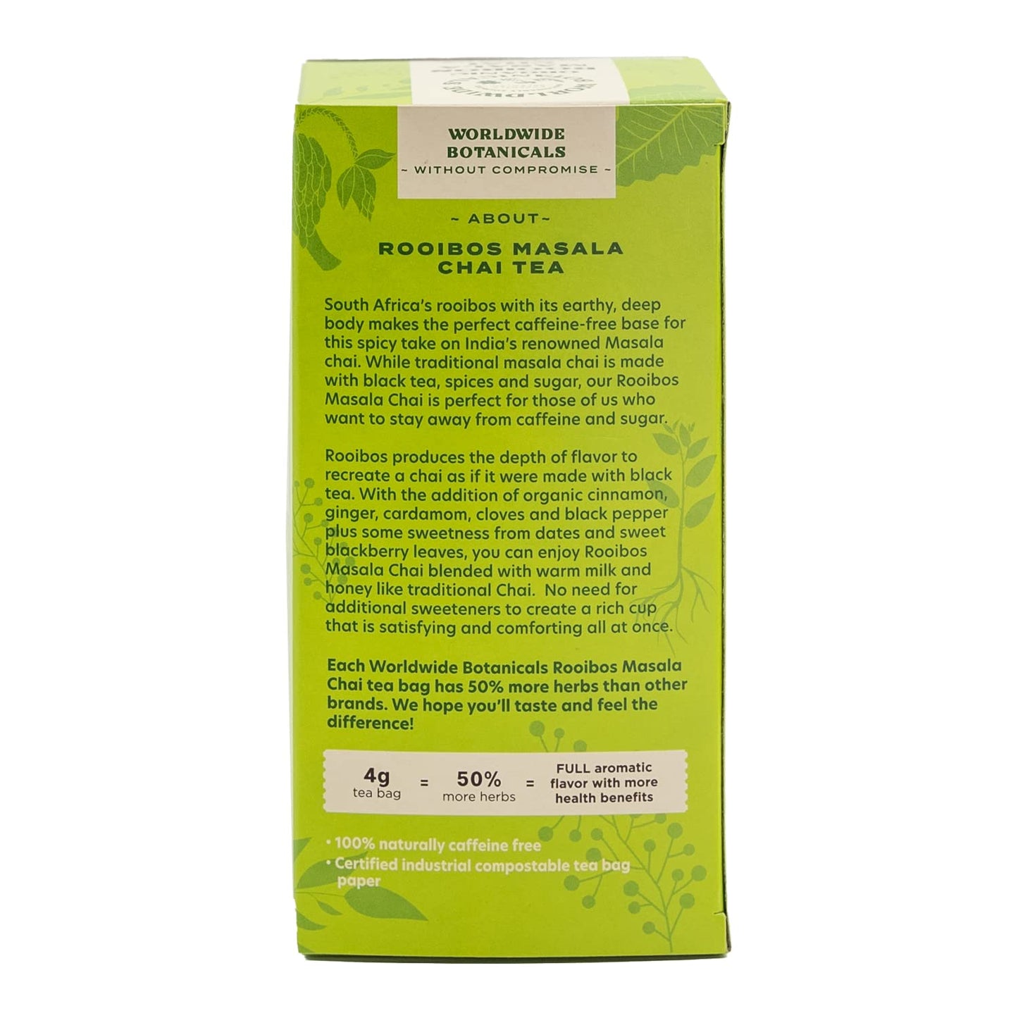 Worldwide Botanicals Rooibos Masala Chai Herbal Tea - Organic, Caffeine Free, Kosher, 25 Tea Bags