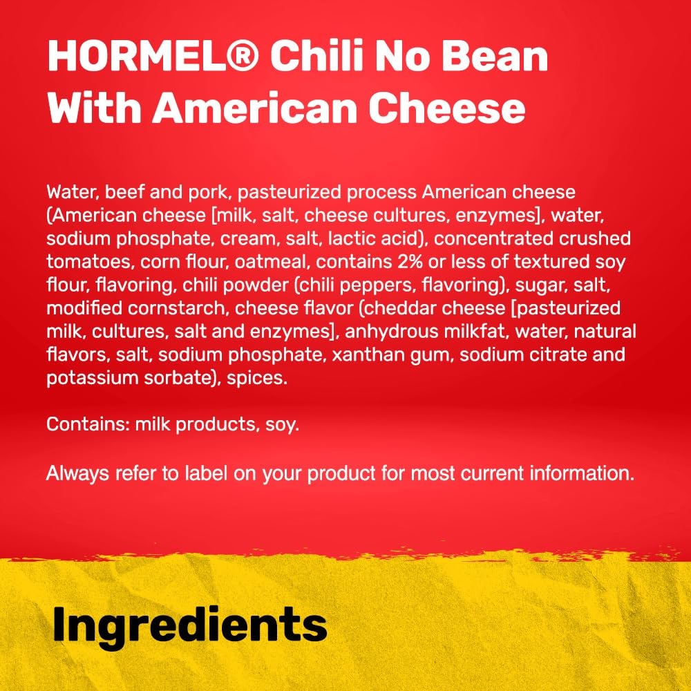 HORMEL Chili No Bean with American Cheese  No Artificial Ingredients  15 Oz  12 Pack