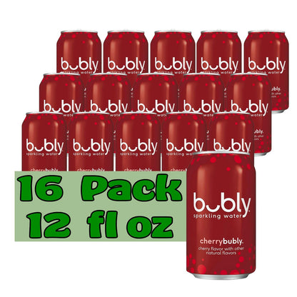 Bubly Cherry Flavored Sparkling Water 12 fl oz Aluminum Can 16 Pack
