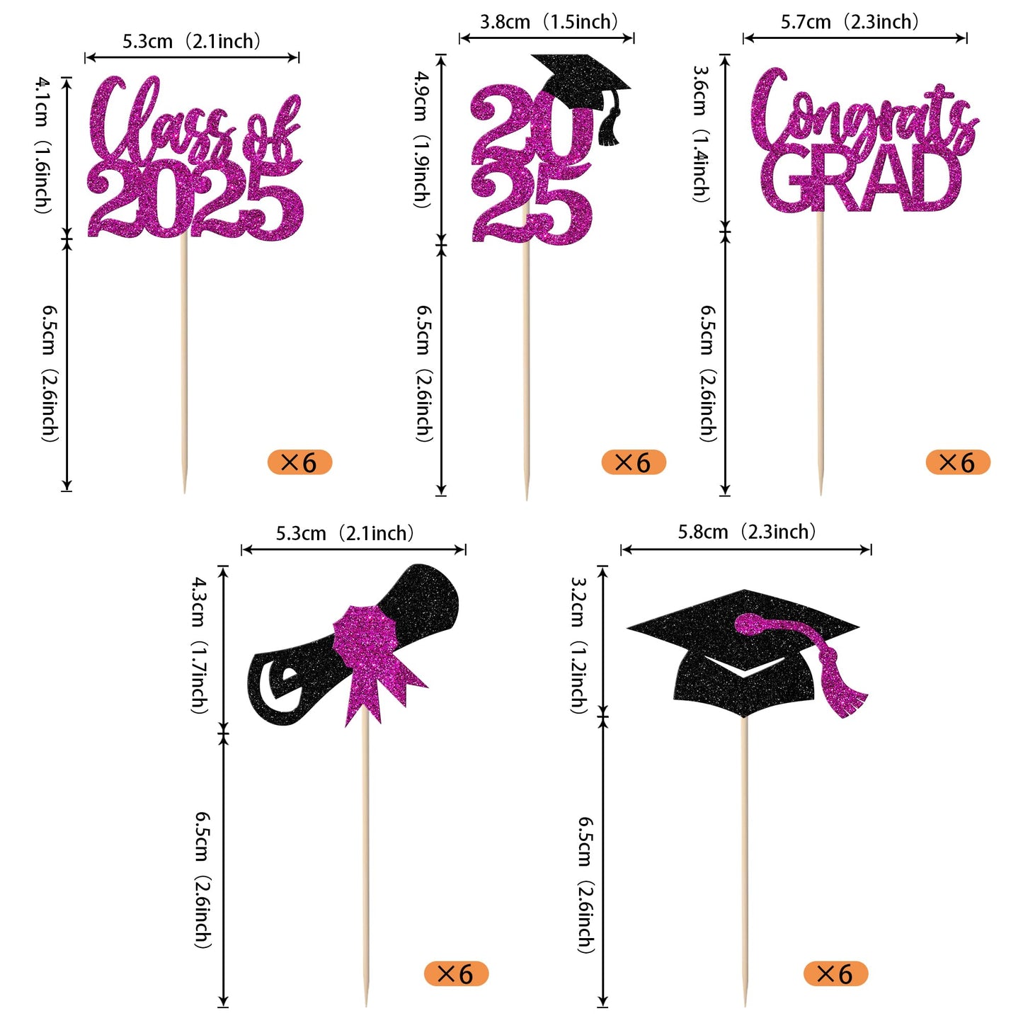 YCTHUNFISH 30 Pack Cupcake Toppers Glitter Graduation Decorations Class of 2025 Purple