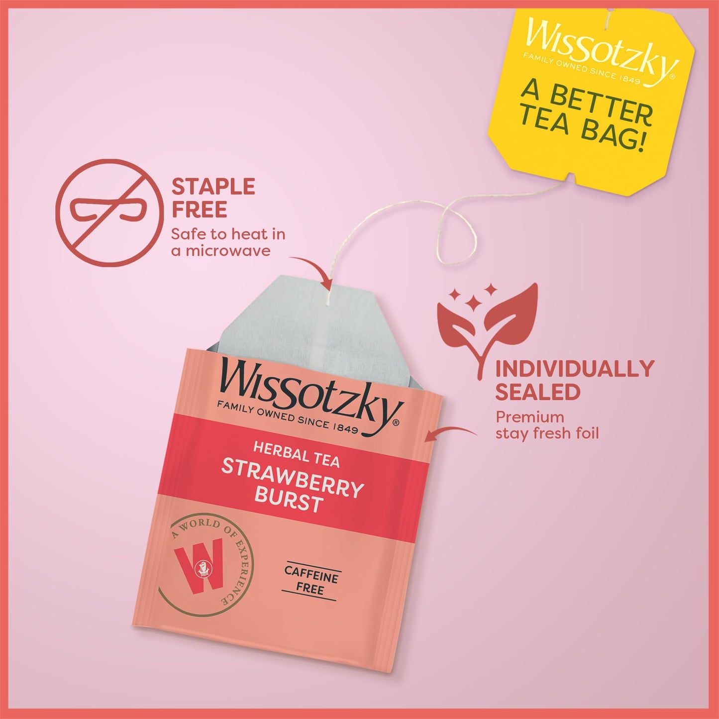 Wissotzky Herbal Tea - Strawberry Burst - Caffeine Free - 3 Pack (60 Tea Bags) - Antioxidant Rich Fruity Blend